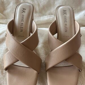 Anne Klein Tan Mules with Modern Criss-Cross Design